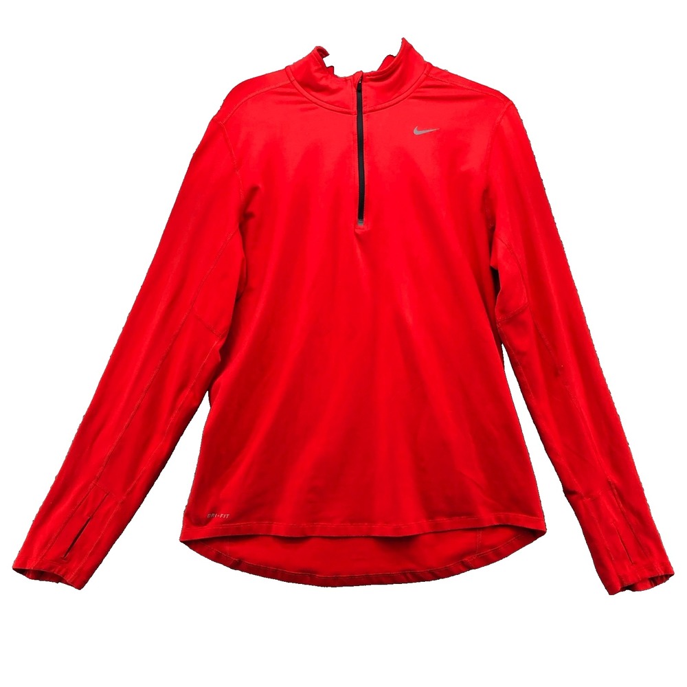 Nike Dri Fit Pullover Top Mens Medium Red Long Sleeve Mock Neck Activewear